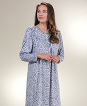 Calida Long Sleeve Cotton Knit in Blue Arbor (Size Large) Nightgown