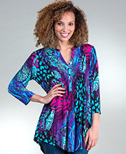 SC SALE La Cera Tunics (Sizes Sm & M) 3/4 Sleeve Poly Blend Top in Paisley Jungle