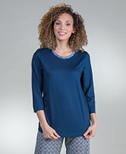 Calida Sleepwear - 100% Cotton Knit 3/4 Sleeve Capri Pajama Set in Night Shadow
