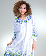 Plus Long Cotton Robe - La Cera Button Front Nightgown in Wildflower Bleu