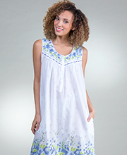 La Cera Nightgown - Sleeveless Long Cotton Lawn Gown - Wildflower Bleu