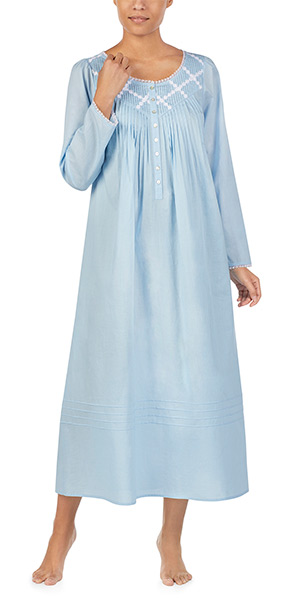Eileen West Long Sleeve Cotton Lawn Nightgown in Blue Inspiration