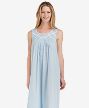 Sleeveless Eileen West (Sizes Small)  Cotton Lawn Long Nightgown - Blue Inspiration