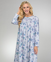 Calida Sleepwear - Long Sleeve Cotton Knit Nightgown in Heather Floral