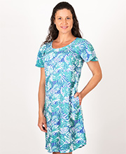 Blue Water Short Sleeve Rayon Sun Dress in Teal Serenity