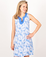 SC SALEdSleeveless Blue Water (Sizes S.L, XL) Short Beach Cover-Up/Dress in Sky Ferns