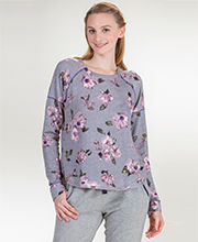 Kensie (Size M) Long Sleeve Rayon/Poly Top  in Grey Floral