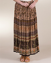 Long Belma Slightly Sheer Broomstick Skirt in 100% Rayon in Denim Print