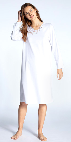 white cotton nightgown long sleeve