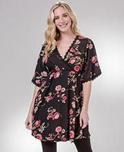 Nostalgia ( Small & XL) Faux Wrap Rayon Dress in Mauve Floral