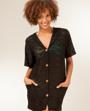 J. Valdi (Size S) Hooded Semi-Sheer Burnout Sublimation Coverup  - Black