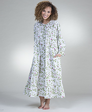 Cotton Robe La Cera  Long Sleeve Cotton Robe/Button-Front Nightgown - Rose Vine