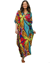  Winlar Satin Long Floral Caftan Dress in Vibrant Savannah