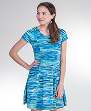 Neesha (Size S/M) Cap Sleeve Poly Spandex Short Scoop Neck Dress in Ocean
