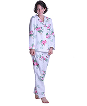  La Cera 100% Cotton Flannel Pajama Set in White Floral