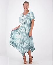 One Size Fits Most (Miss & Plus) Short Sleeve Rayon 52" long Umbrella Style One Size Tie-Dye House Dress in 6 color options