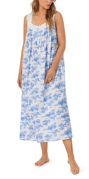 SWEET DREAMS - Eileen West (Size Small) Cotton Lawn Sleeveless Night Gown in Blue Toile