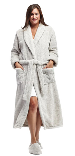 La Cera Shawl Collar &quot;Heathered Fleece&quot; Long Cozy Wrap Robe in Taupe or Denim