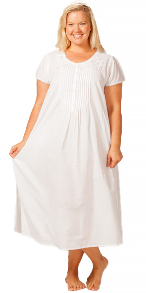 Plus Size to 4X Soft &amp; Easy Cotton Nightgown - Short Sleeve White Gown by La Cera