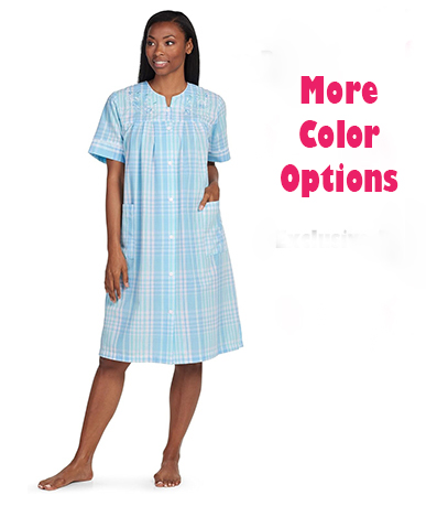 Miss Elaine Short Seersucker Snap Front Robe with Pockets - Short Sleeves in Varied Colors