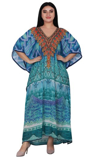 One Size Fits Most Advance Apparels Silk Blend Kaftan in Ocean Blue