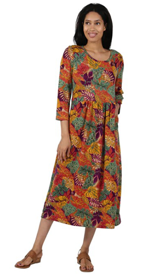 Sale - La Cera Soft Brushed Knit Foliage Printed Dress in Falling Leaves