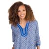 Woven Cotton Caftan - 2/3 Sleeve La Cera Lounger - Geo Blue or Coral