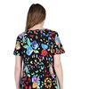 La Cera Dresses - Short Sleeve Cotton Knit A-Line Dress in Abstract Multi Floral 