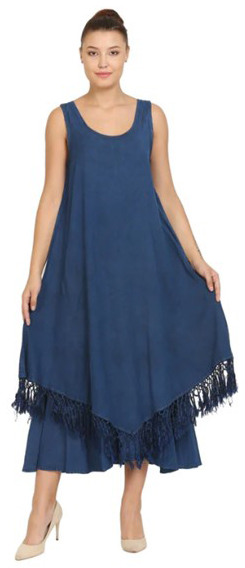 Advance Apparels Sleeveless Acid-Washed Dress and Shawl Set in Blue, Purple, Red, Black &amp; White