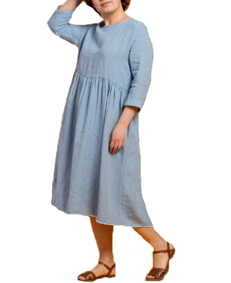 Smock Linen Dress Mid-Length 3/4 Sleeves in Cloudy Blue (Mint &amp; Red also available)