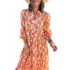 Long Sleeve Flowing Mid-Length Boho Dress in Stunning Floral on White