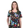 La Cera Dresses - Short Sleeve Cotton Knit A-Line Dress in Abstract Floral