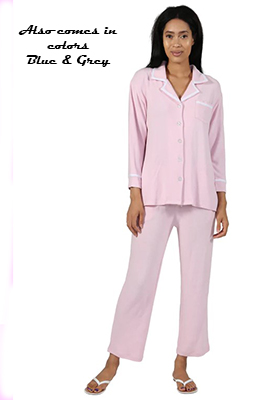 La Cera Cozy Comfort Tailored Classic PJ Set with Pockets in Pink, Blue &amp; Grey