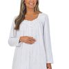 Eileen West Cotton Knit Long Nightgown - Long Sleeve in Winter Meadow on White