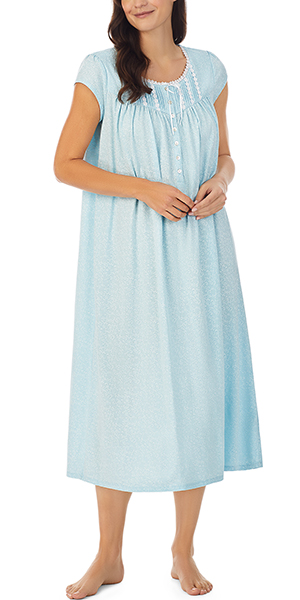 Eileen West Cap Sleeve Ballet Nightgown Cotton Knit in Sea Blue Twirl