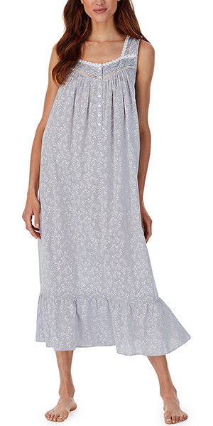 Eileen West (Sizes M &amp; L) Cotton Chambray Sleeveless Long Nightgown in Misty Grey Chambray