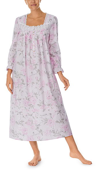 Special - Eileen West Long Sleeve 100% Cotton Nightgown -  Ballet Length in Rose Floral