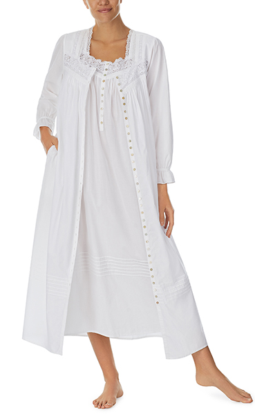 Eileen West Nightgown and Robe Set - 100% Cotton Ballet Length in Dazzling White