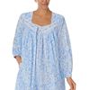 Eileen West Nightgown and Robe Set - 100% Cotton Ballet Length in Blue Roses