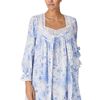 Eileen West Two-Piece Long Cotton Lawn Sleeveness Nightgown / Robe Set in Graceful Blue Floral