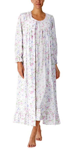 Eileen West Two Piece Long Cotton Lawn Sleeveless Nightgown &amp; Robe Set in Spring Garden