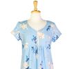 Miss Elaine Short Sleeve 100% Cotton Knit Long Nightgown - Misty Blue Floral