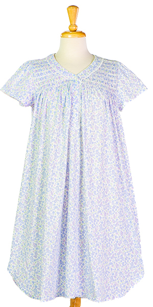 Special - Miss Elaine Smocked Silkyknit Short Nightgown - Flutter Sleeve in Lavender Delight