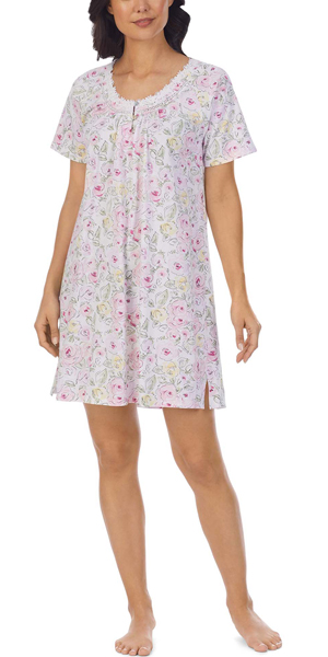 Carole Hochman Short Sleeve 100% Cotton Short Nightgown - Pink Harmony