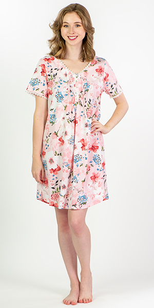 Carole Hochman Short Sleeve 100% Cotton Knit Short Nightgown - Bella Pink