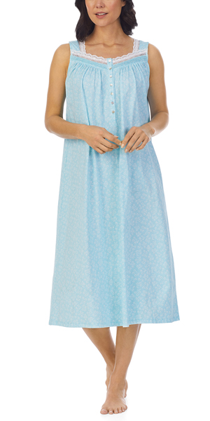 Eileen West Cotton Knit Sleeveless Long Nightgown in Daisy Fields