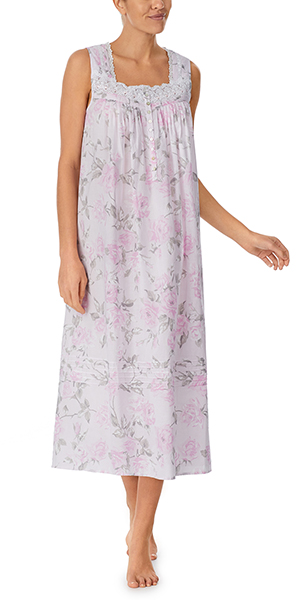 Eileen West  Sleeveless 100% Cotton Nightgown -  Ballet Length in Rose Floral