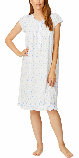 Eileen West 42&quot; Waltz Cap Sleeve Cotton Modal Nightgown in Blue Breeze