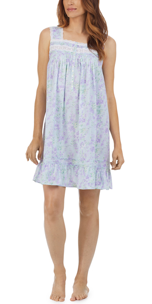 Eileen West Cotton Lawn Sleeveless Chemise Gown in Spring Sky