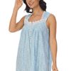 Eileen West Sleeveless Woven Cotton Ballet Nightgown in Aqua Ditsy